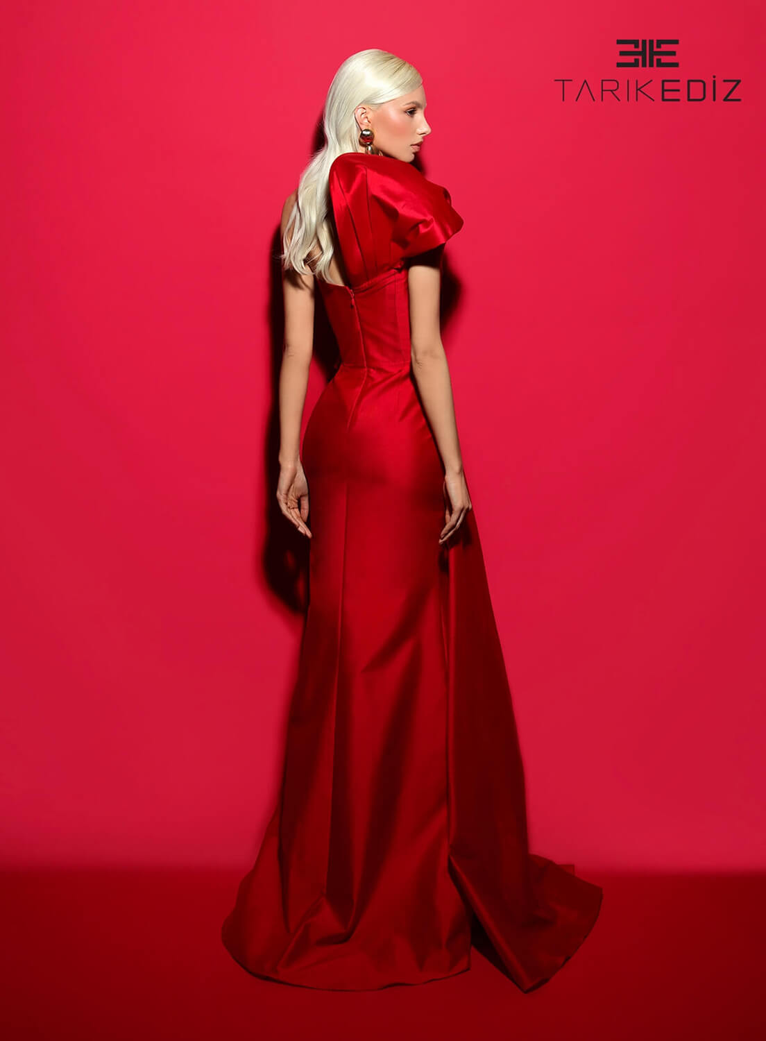 Tarik Ediz 98477 Taffeta Fabric One Shoulder,Sweetheart Neckline Fitted Long Dress