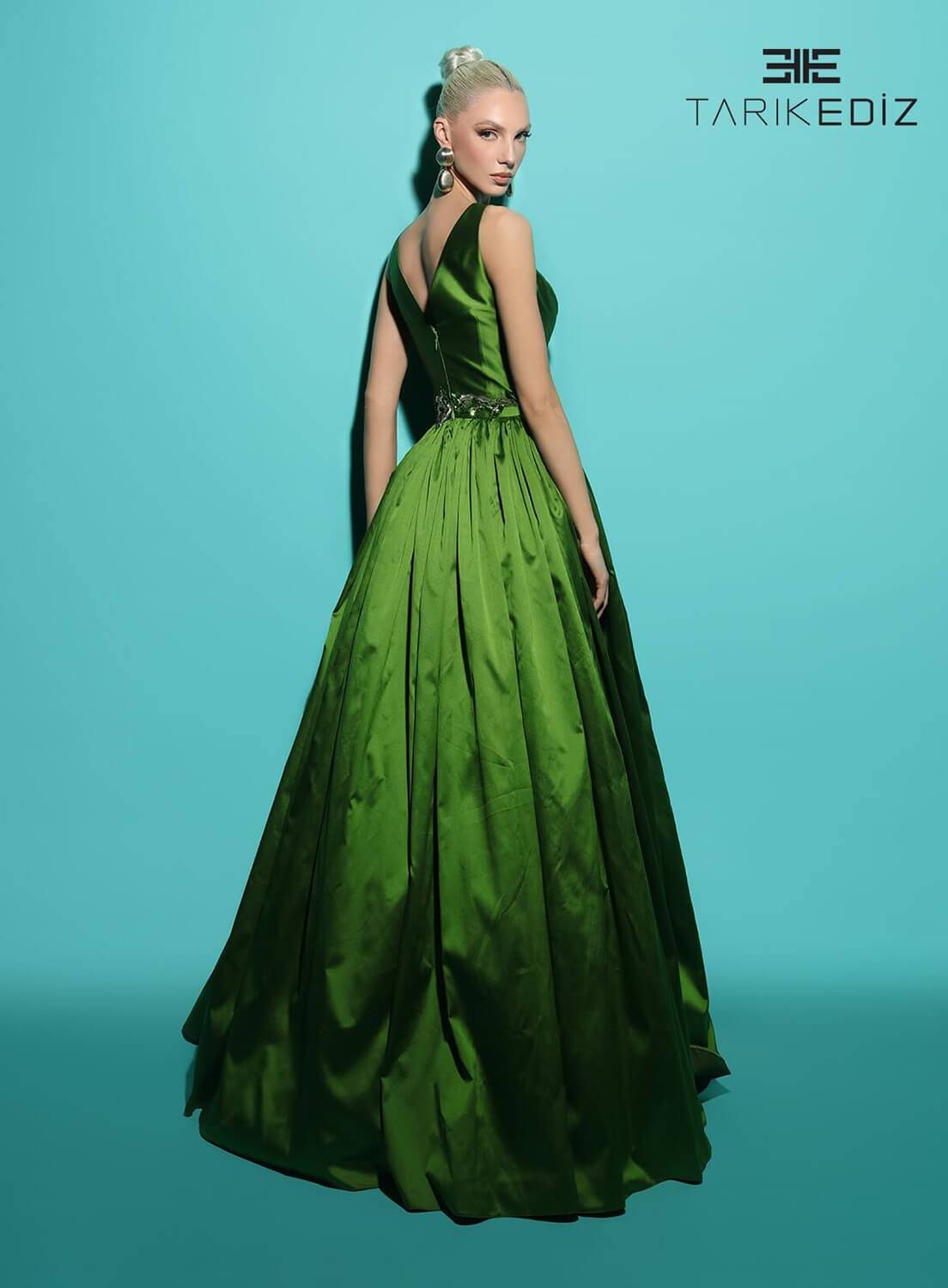Tarik Ediz 98480 Taffeta Fabric V-Neck Neckline Ball Gowns Long Dress