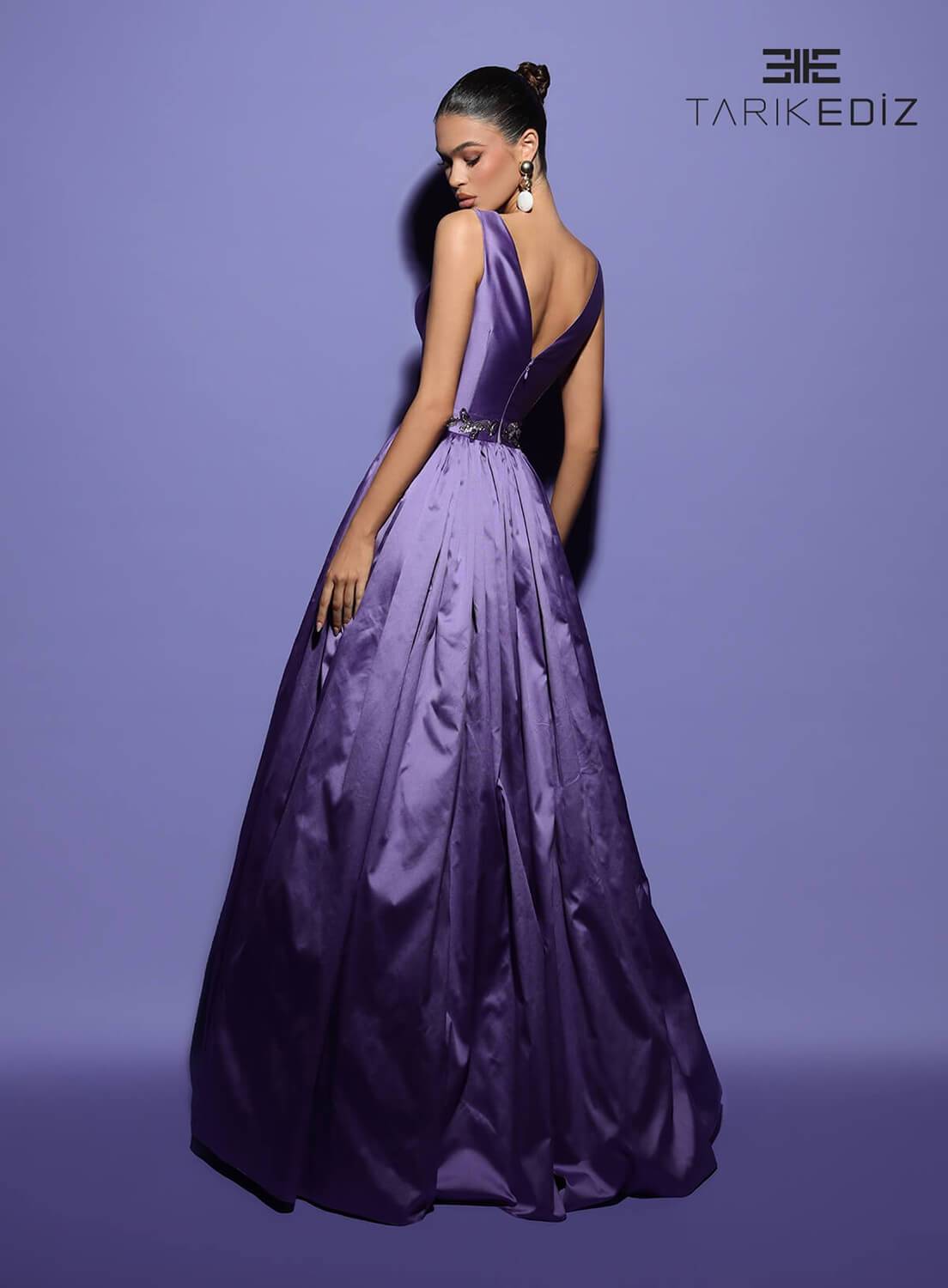 Tarik Ediz 98480 Taffeta Fabric V-Neck Neckline Ball Gowns Long Dress