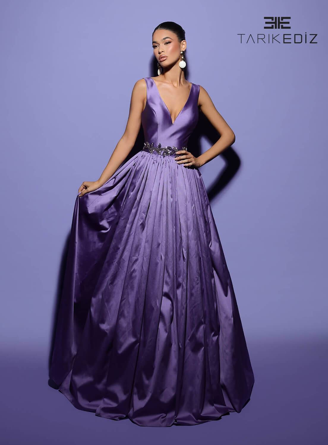 Tarik Ediz 98480 Taffeta Fabric V-Neck Neckline Ball Gowns Long Dress