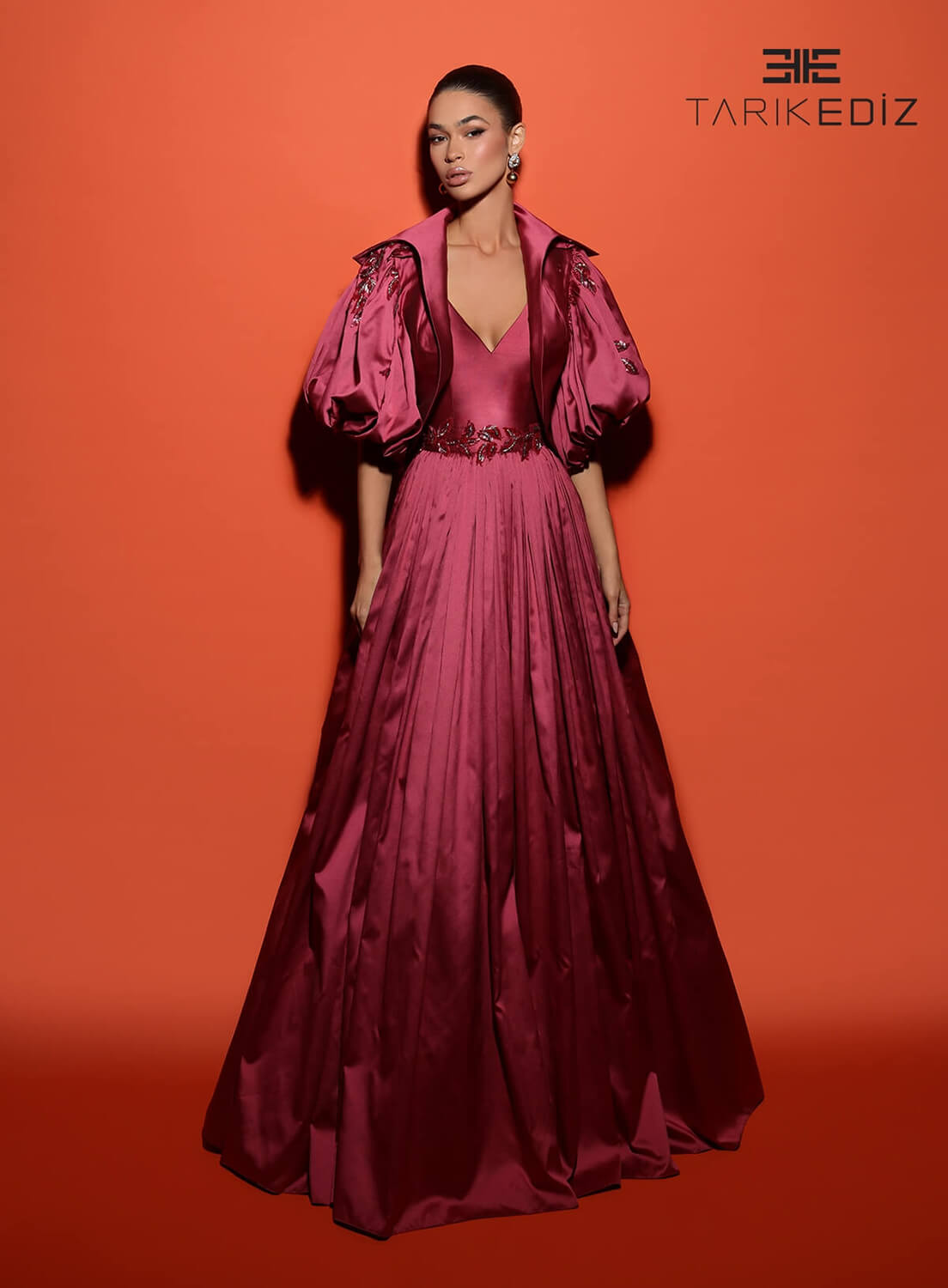 Tarik Ediz 98481 Taffeta Fabric V-Neck Neckline Ball Gowns Long Dress