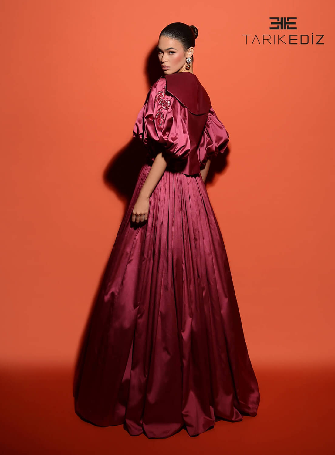 Tarik Ediz 98481 Taffeta Fabric V-Neck Neckline Ball Gowns Long Dress