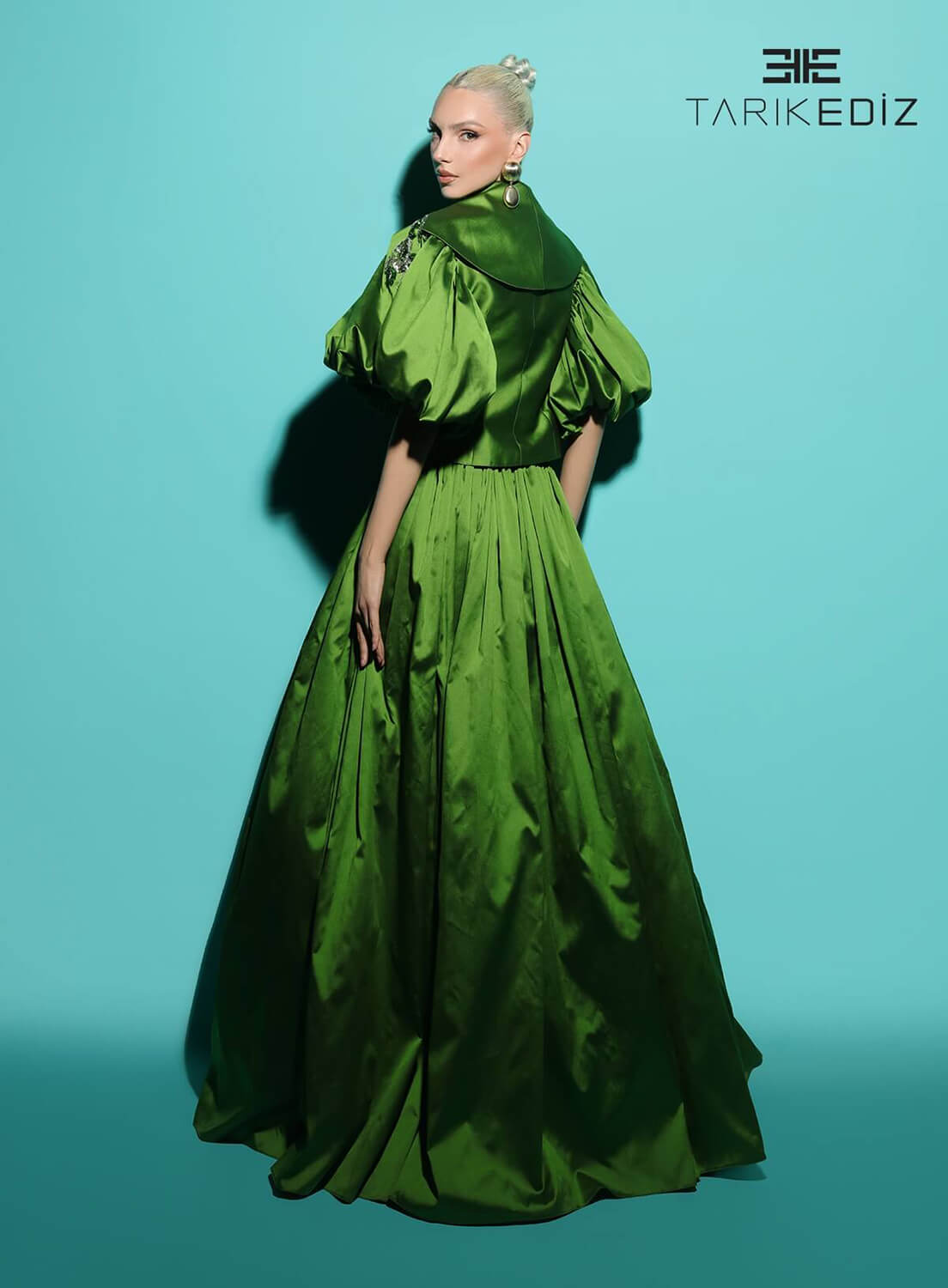 Tarik Ediz 98481 Taffeta Fabric V-Neck Neckline Ball Gowns Long Dress