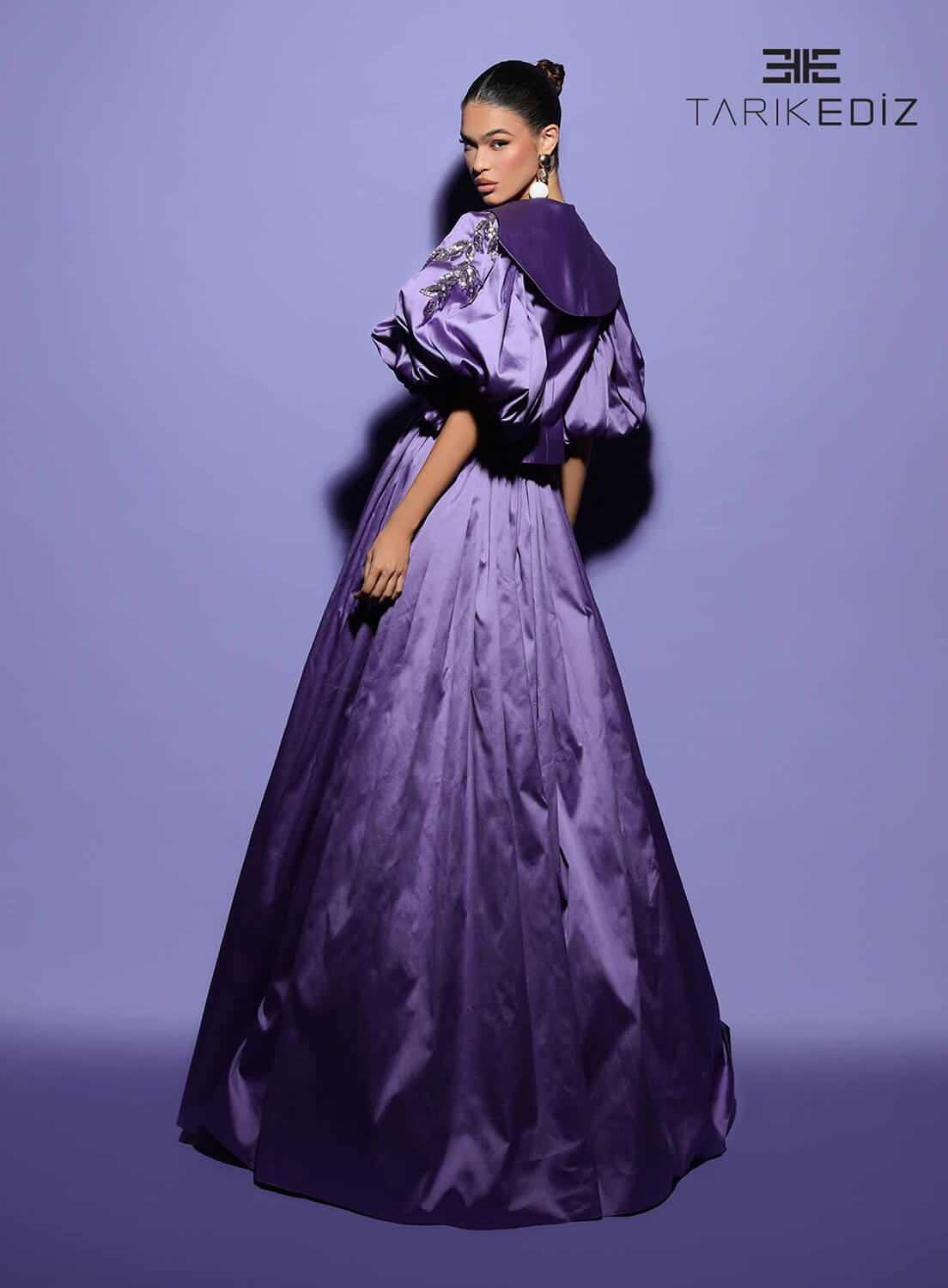 Tarik Ediz 98481 Taffeta Fabric V-Neck Neckline Ball Gowns Long Dress