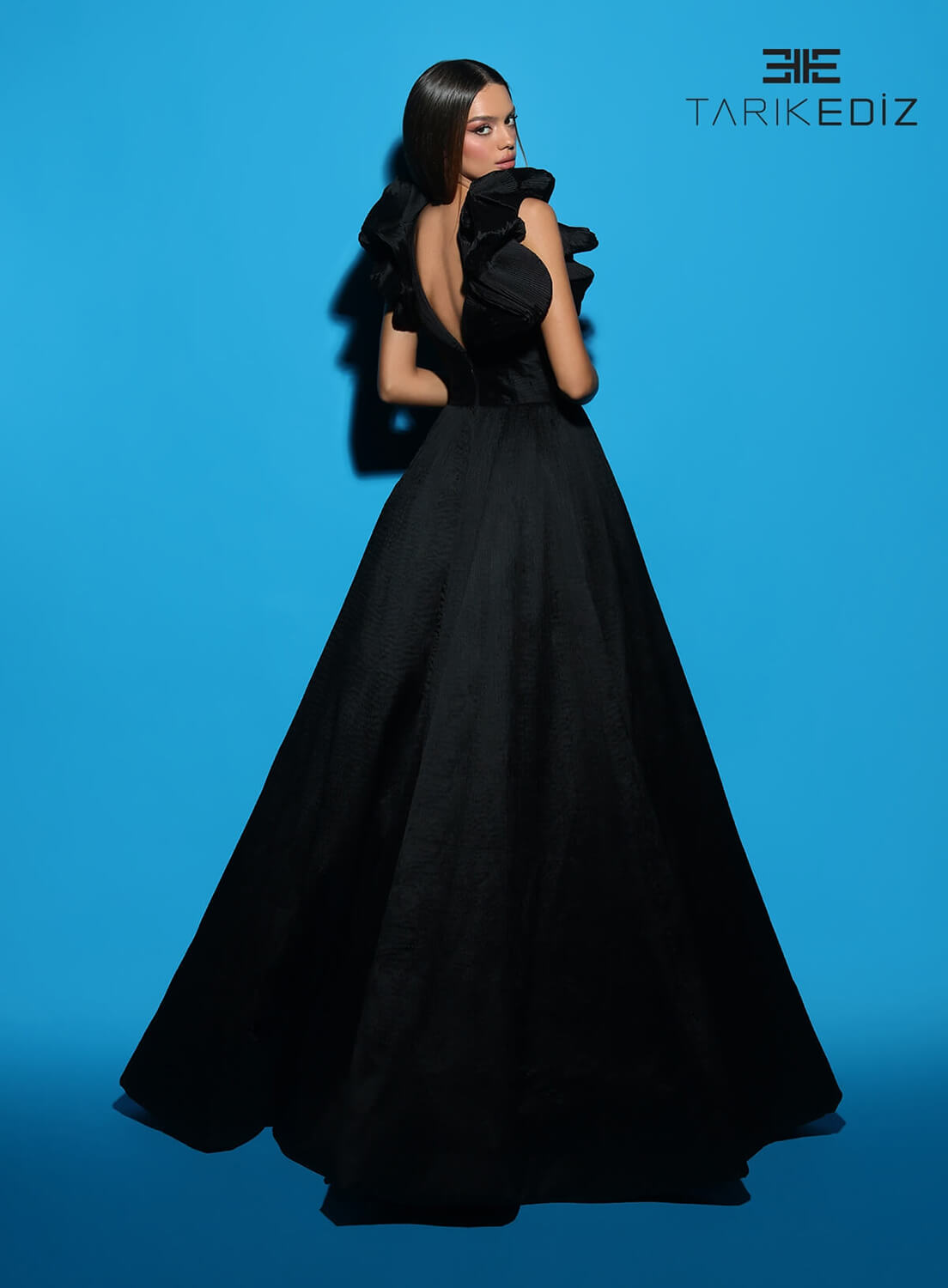 Tarik Ediz 98509 Taffeta Fabric Plunging Neckline Ball Gowns Long Dress
