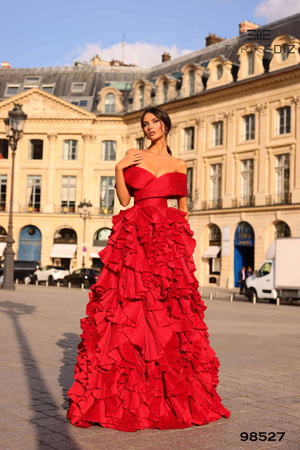 Tarik Ediz 98527 Taffeta Fabric Strapless Neckline Ball Gowns Long Dress