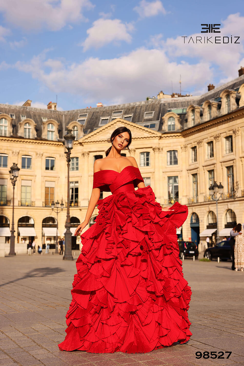 Tarik Ediz 98527 Taffeta Fabric Strapless Neckline Ball Gowns Long Dress