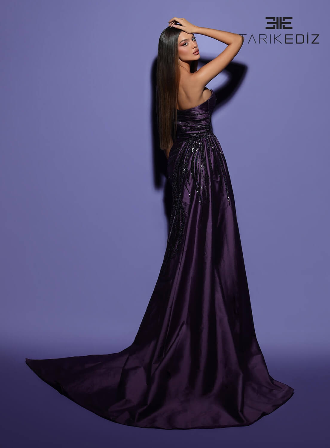 Tarik Ediz 98552 Taffeta Fabric Strapless Neckline Fitted Long Dress