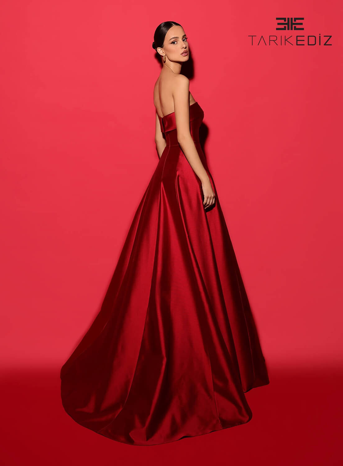 Tarik Ediz 98572 Taffeta Fabric Square Neckline A-Line Long Dress