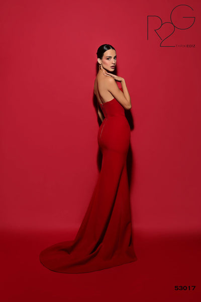 Tarik Ediz 53017 Red Fitted Strapless Sweetheart Crepe Evening Dress