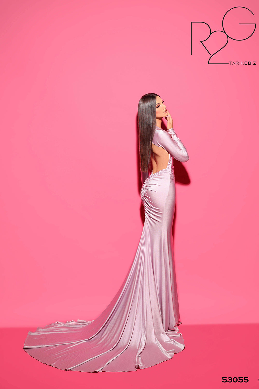 Tarik Ediz 53055 Jersey Fabric Square Neckline Long Sleeves Long Dress