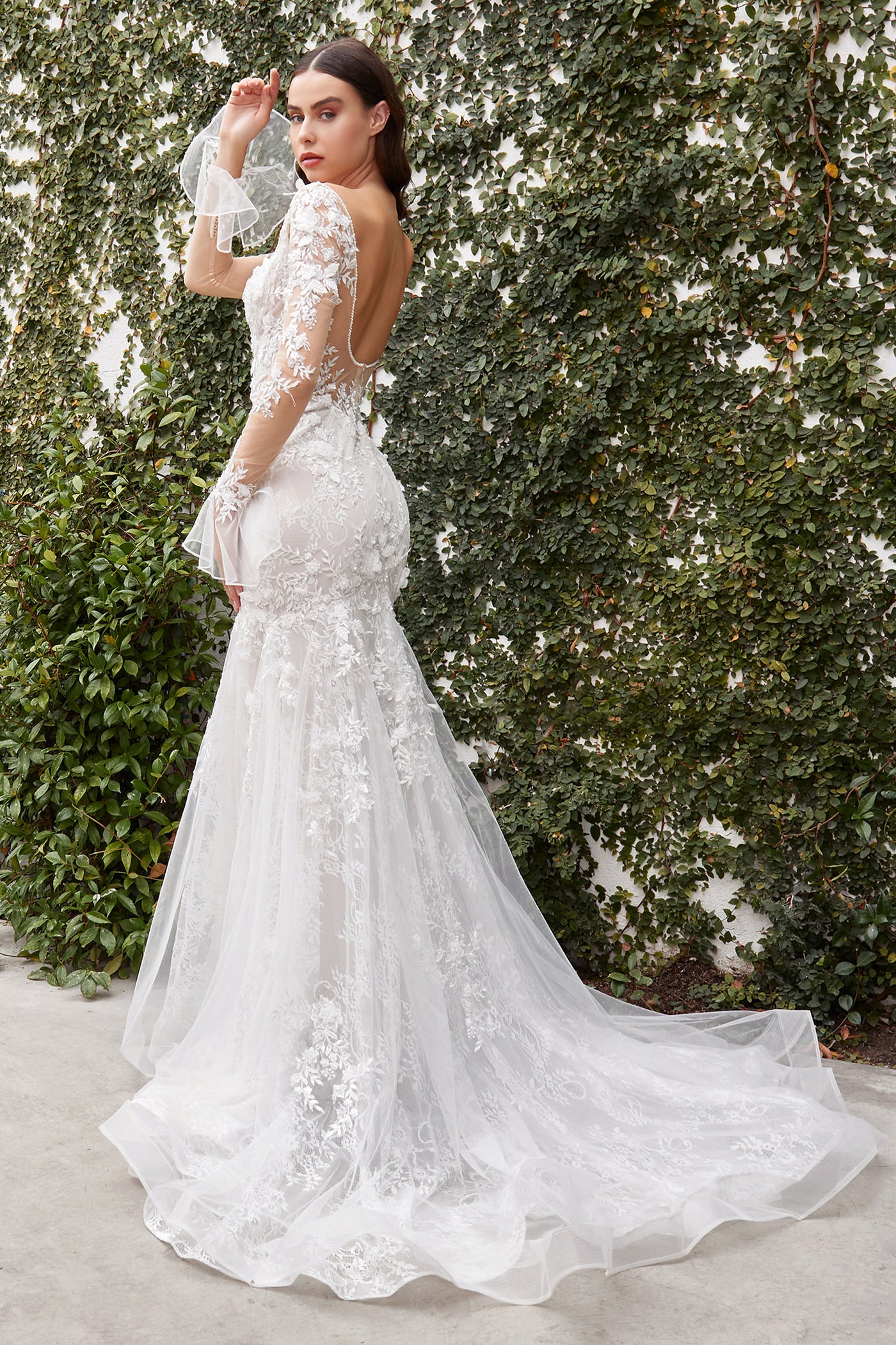 andrea leo a1073W long sleeve lace mermaid gown
